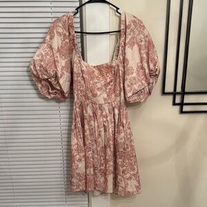 Avec Les Filles Pink Floral Puff Sleeve Mini Dress
